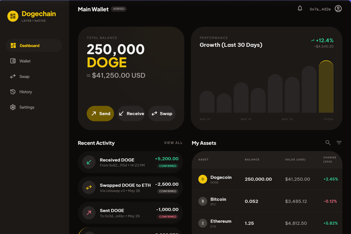 Dogechain Wallet dashboard overview