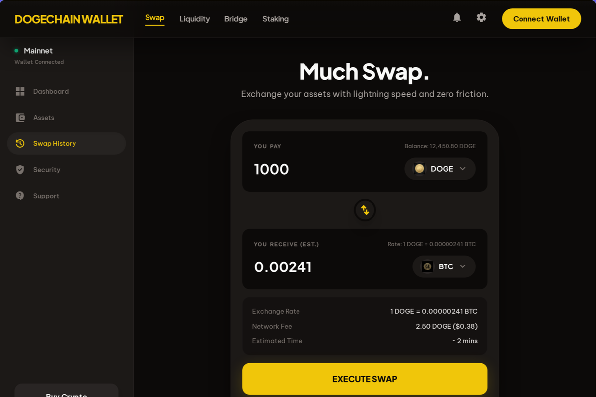 Dogechain Wallet built-in swap interface